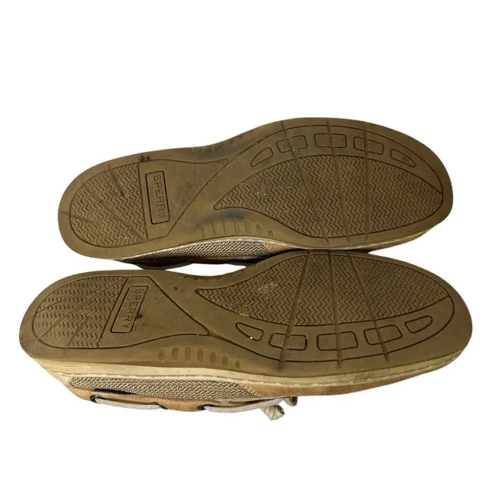 Sperry Size 8.5 Womens Tan Brown Leather Boat Shoes Preppy Loafer Well Worn Dirt
